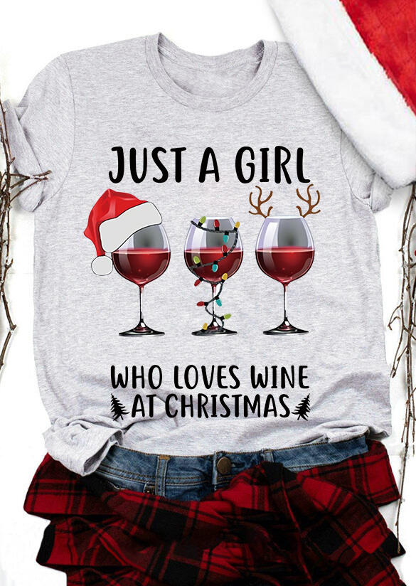 

Just A Girl Who Loves Wine At Christmas T-Shirt Tee - Light Grey, 490084