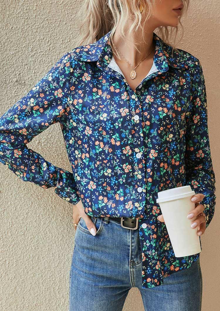 

Floral Button Turn-Down Collar Casual Shirt, Multicolor, 490184