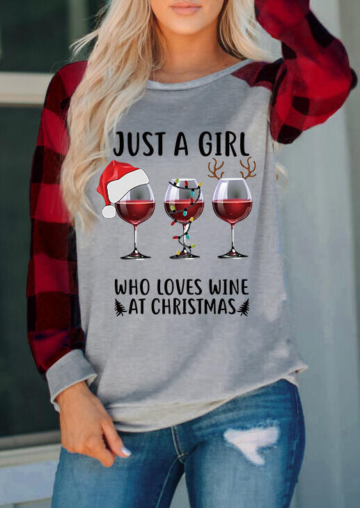 

Just A Girl Who Loves Wine At Christmas Plaid T-Shirt Tee, 490216