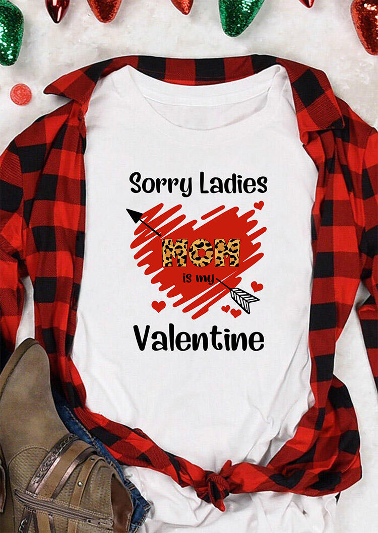 

Sorry Ladies Mom Is My Valentine Leopard Arrow T-Shirt Tee - White, 490286