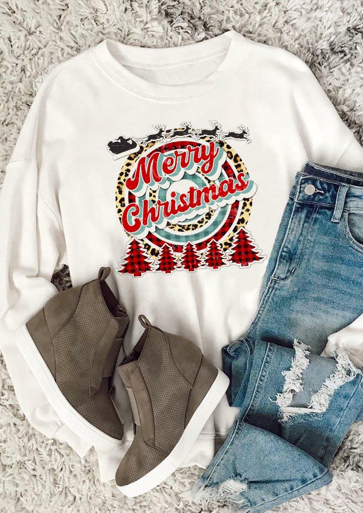 

Merry Christmas Leopard Buffalo Plaid Tree Sweatshirt - White, 490300