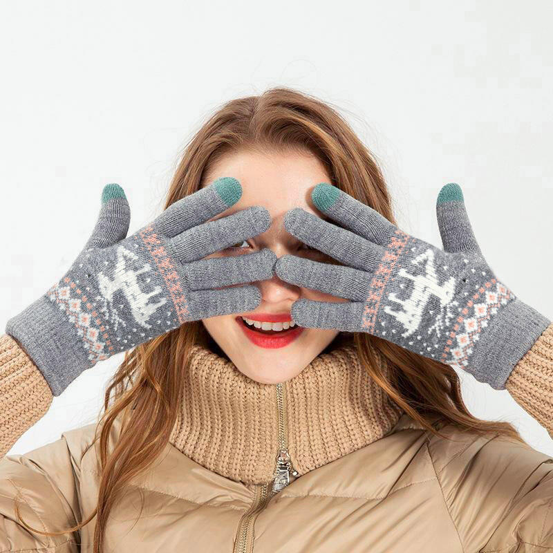 

Christmas Reindeer Winter Warm Touch Screen Knitted Gloves, Rose red, 489582