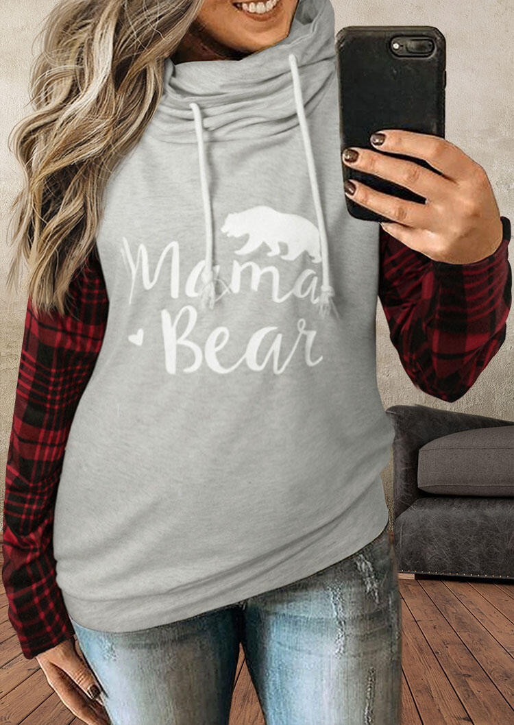 

Buffalo Plaid Cowl Neck Drawstring Sweatshirt - Light Grey, 490214