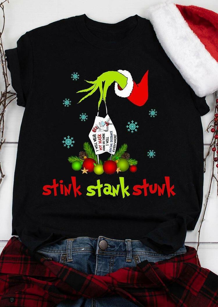 

Christmas Snowflake Stink Stank Stunk Grinch Hand T-Shirt Tee - Black, 490387