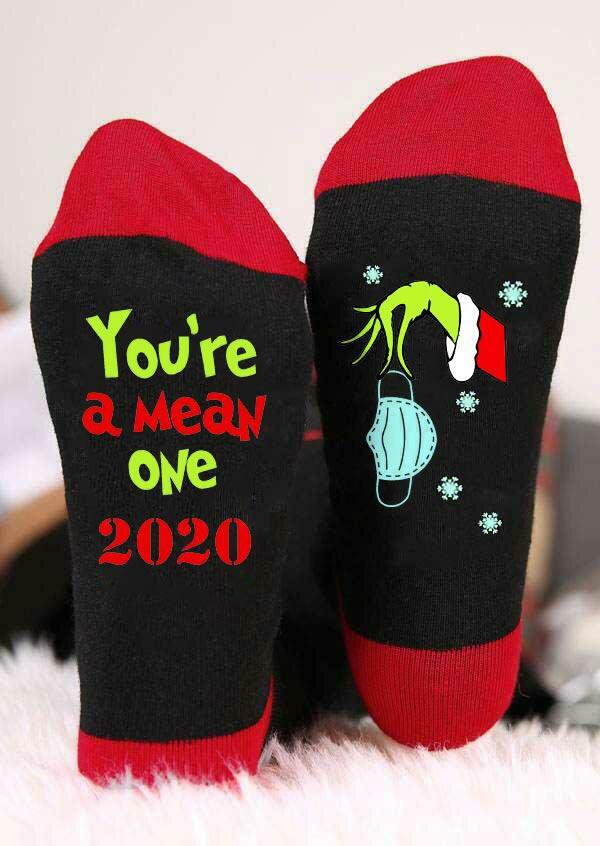 

Christmas You Are A Mean One 2020 Grinch Hand Socks, Black, 490391