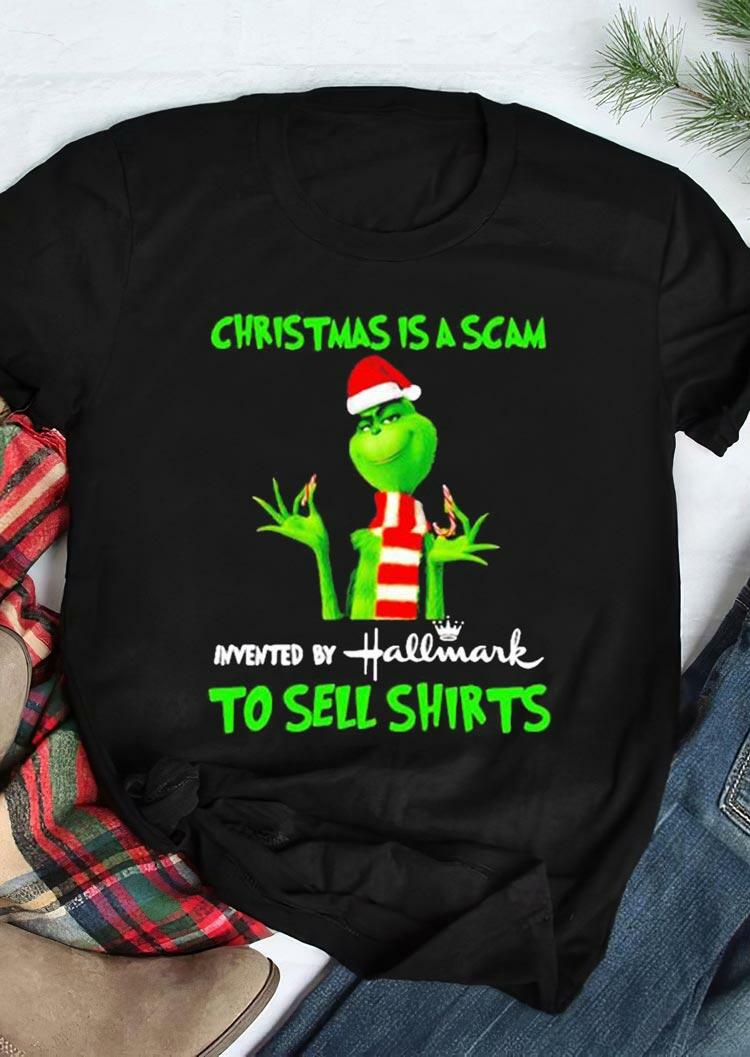 

Grinch Christmas Is a Scam O-Neck T-Shirt Tee - Black, 490392