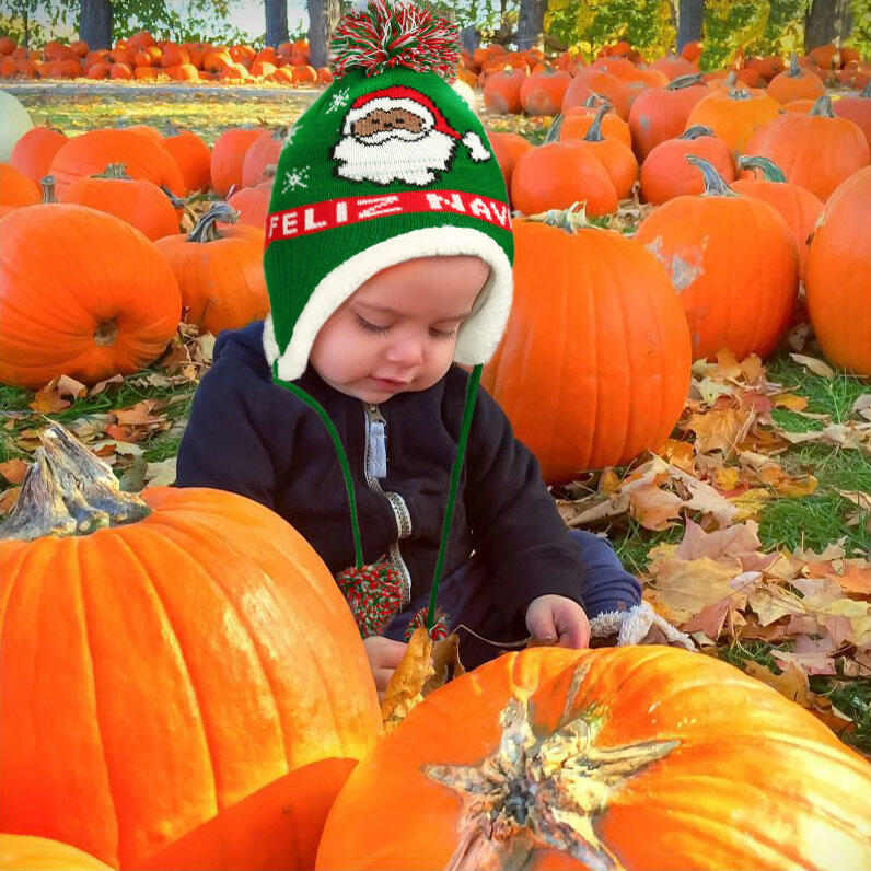 

Kids Christmas Knitted Hairball Thicken Fleece Lining Beanie Hat, Green, 489471