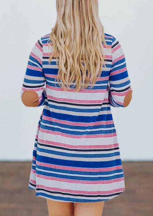 Colorful Striped Elbow Patch Mini Dress