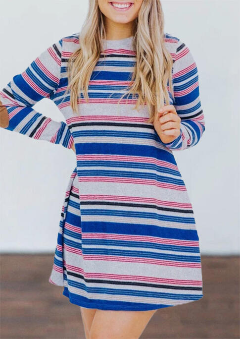 Colorful Striped Elbow Patch Mini Dress