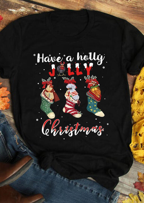 

Have A Holly Jolly Christmas Chicken T-Shirt Tee - Black, 490479