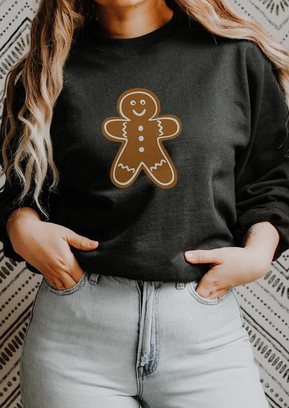 

Gingerbread Man Long Sleeve Pullover Sweatshirt - Black, 490484