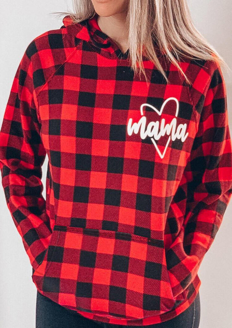 

Buffalo Plaid Kangaroo Pocket Mama Heart Hoodie, 489024