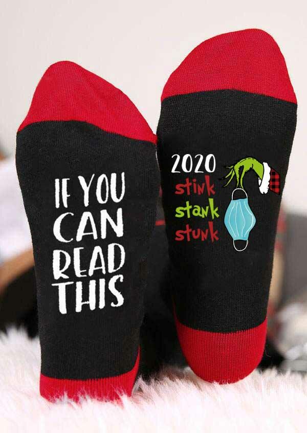 

If You Can Read This 2020 Stink Stank Stunk Grinch Hand Socks - Red, 489423