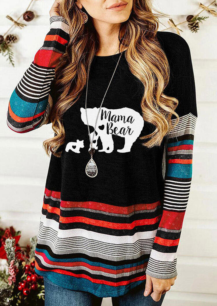 

Colorful Striped Drop Shoulder Blouse - Black, 490453