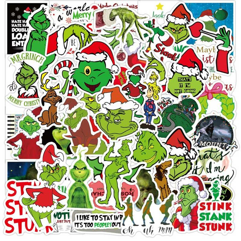 50Pcs Christmas Grinch Cartoon Waterproof Decal Stickers - Bellelily