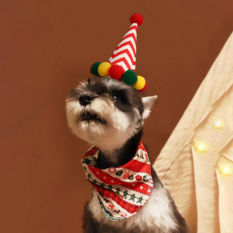 

2Pcs Zigzag Pet Christmas Hat And Snowflake Triangle Scarf Set, Multicolor, 490469