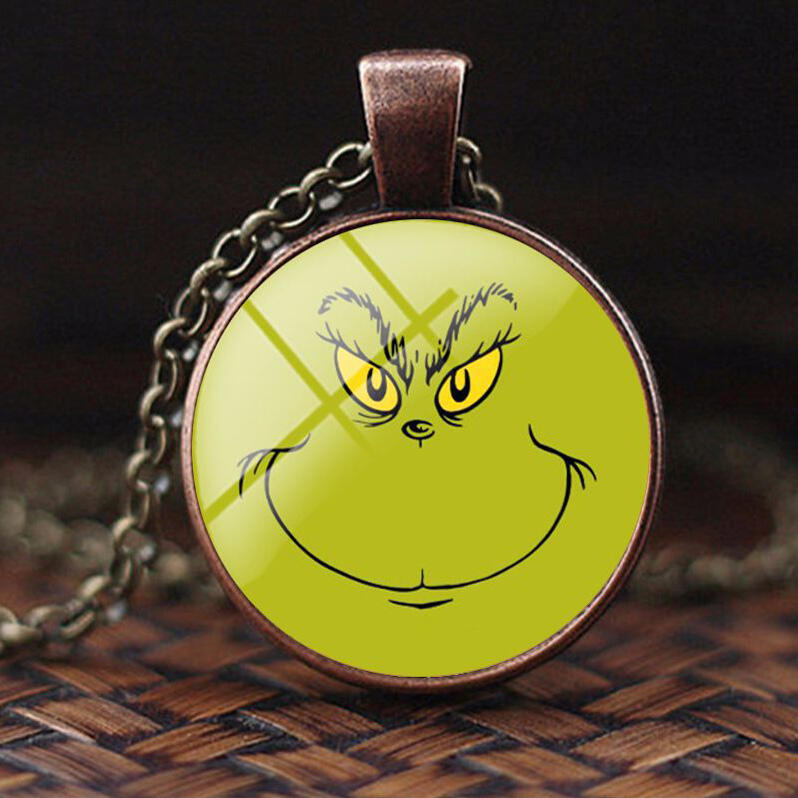 

Christmas Grinch Cartoon Round Pendant Necklace, Red, 490540