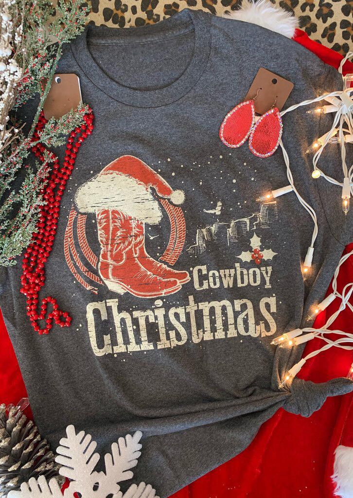 

Cowboy Christmas Hat Boots T-Shirt Tee - Gray, 490594
