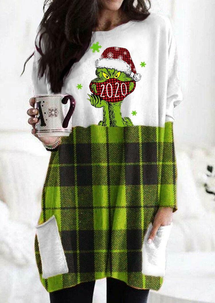

Christmas Grinch 2020 Plaid Pocket Mini Dress, 490658
