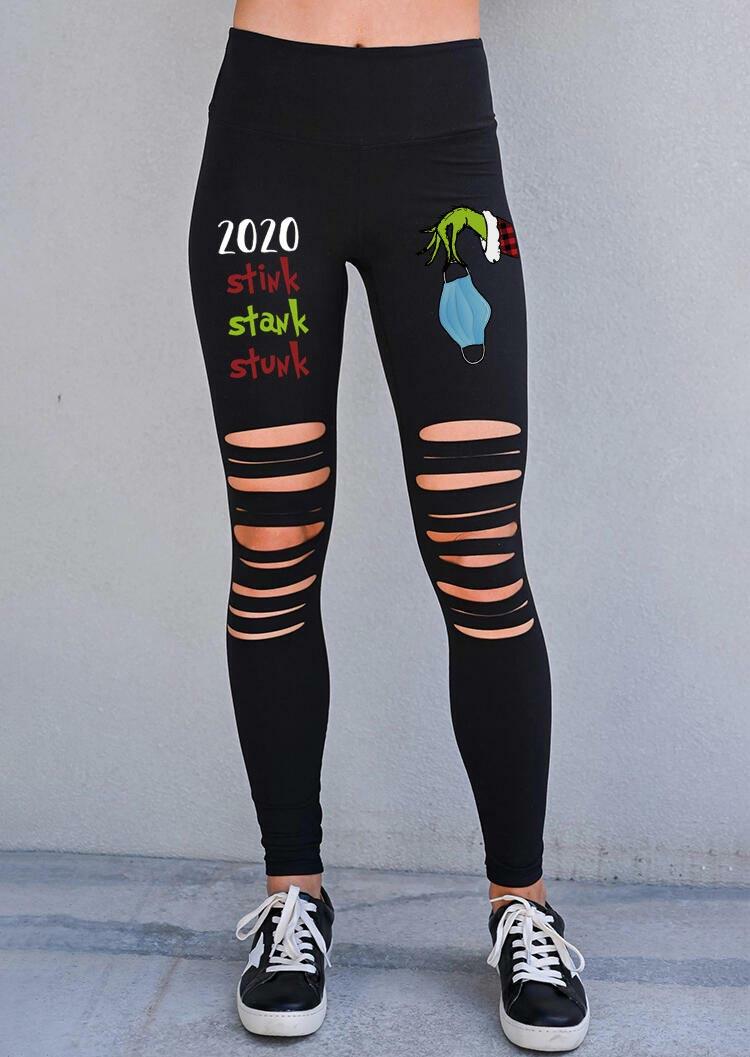 

Christmas 2020 Stink Stank Stunk Grinch Hollow Out Leggings - Black, 490664