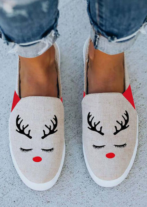 

Christmas Reindeer Slip On Flat Canvas Sneakers - Apricot, 490702