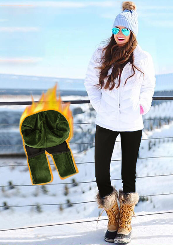 

Thickened Warm Pocket Fleece Lined High Waist Leggings - Black, 490482