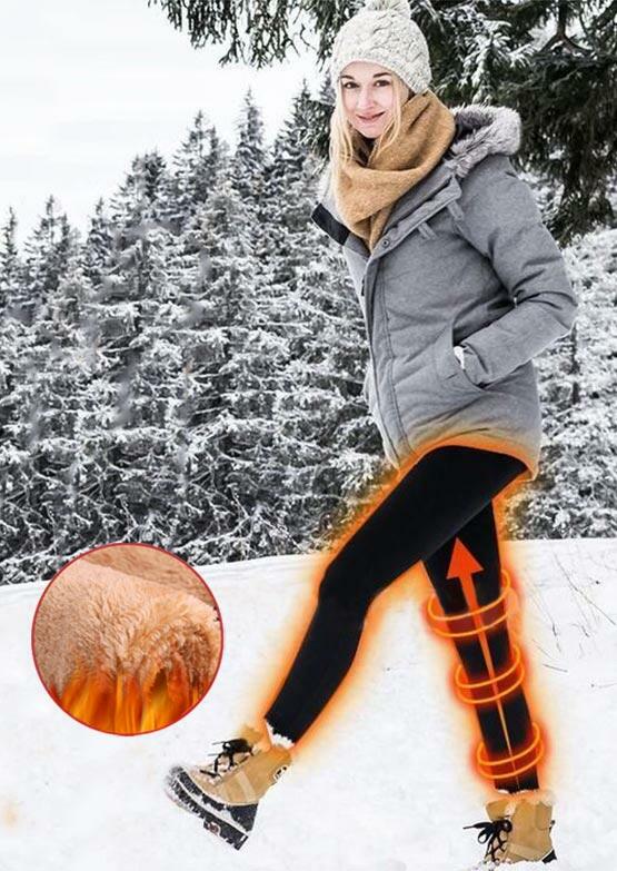 

Winter Thickened Warm Pocket High Waist Fleece Leggings - Black, 490497