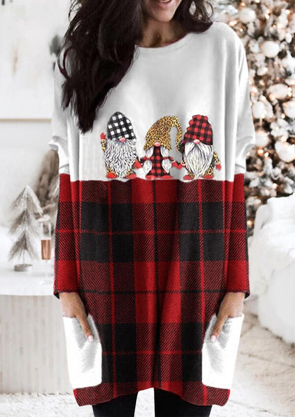 

Christmas Plaid Leopard Gnomies Pocket Mini Dress, 490681