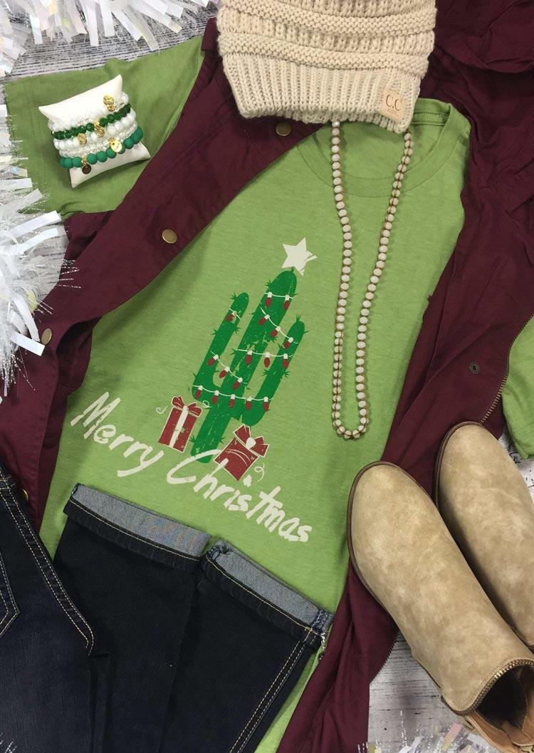 

Merry Christmas Cactus Star T-Shirt Tee - Light Green, 486990