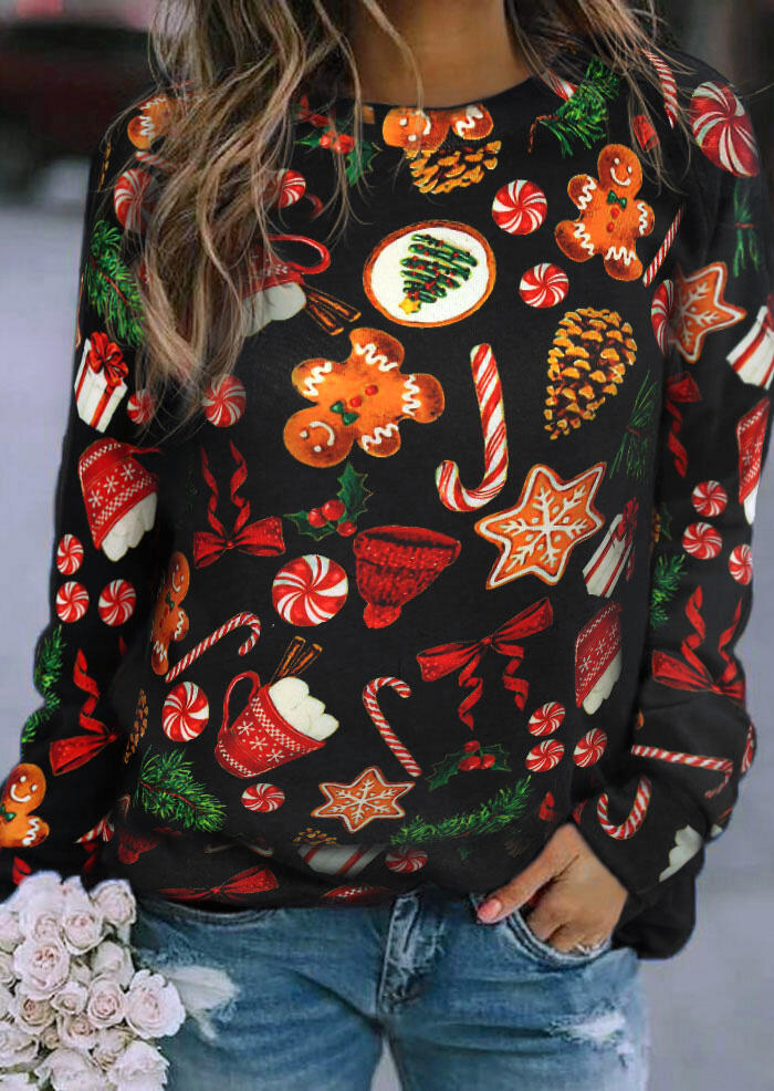 

Christmas Snowflake Gingerbread Man Pullover Sweatshirt - Black, 488347