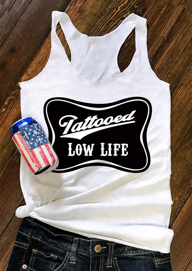 

Tattooed Low Life Casual Racerback Tank - White, 490588
