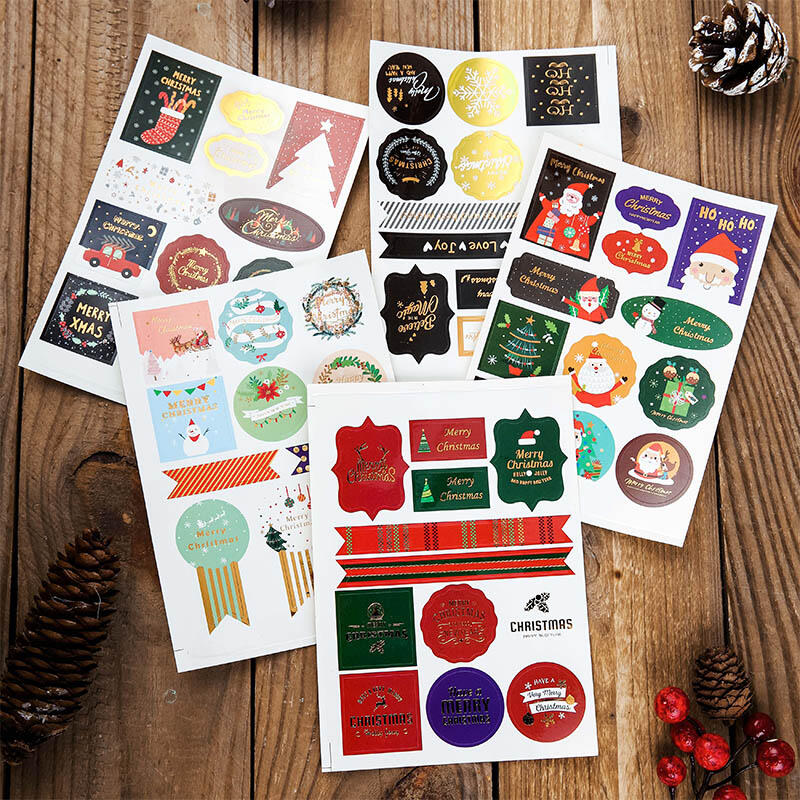 

5Pcs Christmas Gift Bag Decoration Sticker Set, Multicolor, 490661