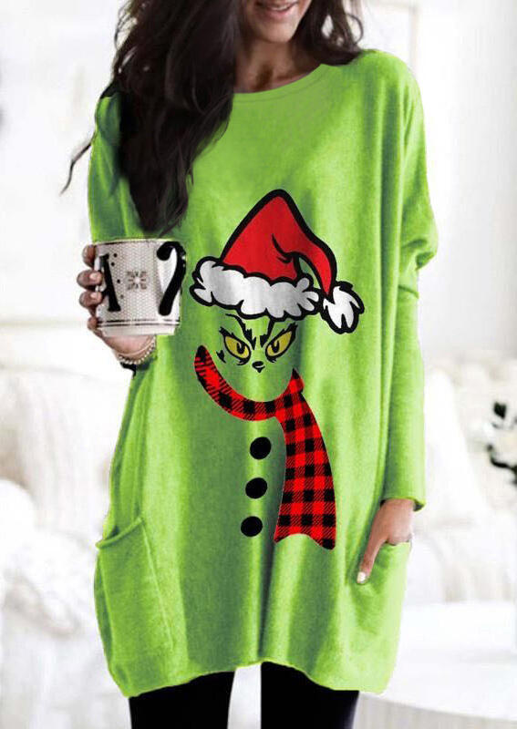 

Christmas Snowman Pocket Mini Dress - Green, 490731