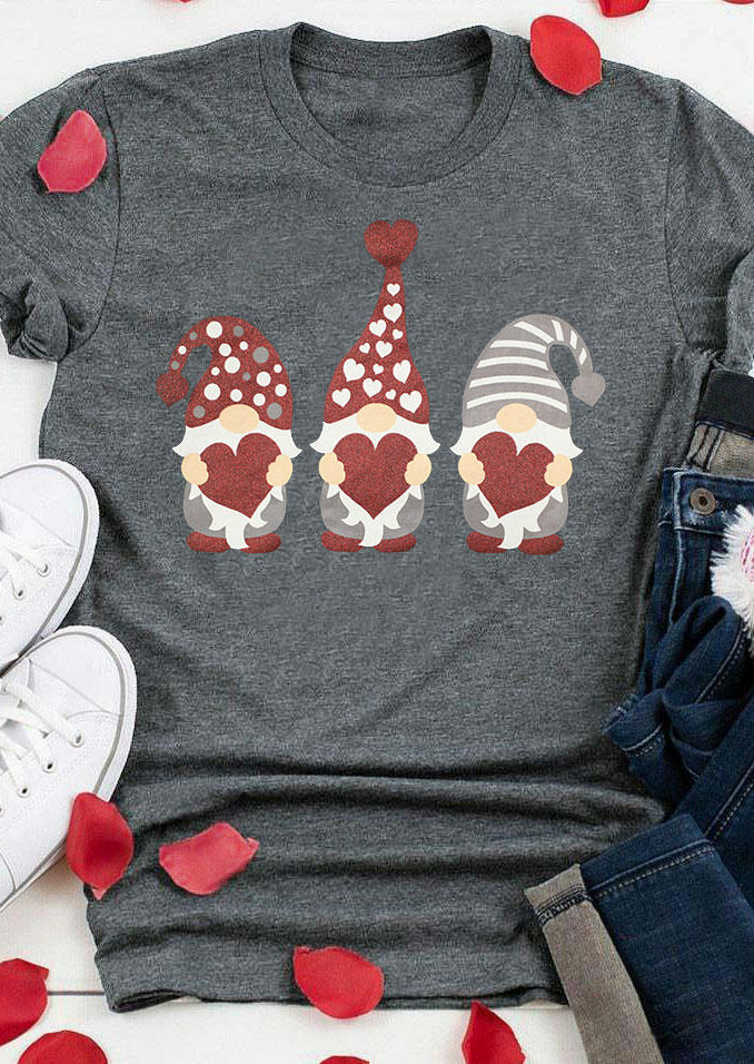 

Gnomies Heart O-Neck T-Shirt Tee - Gray, 490855