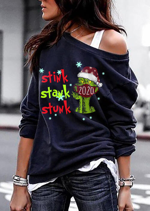 

Christmas Snowflake Stink Stank Stunk Grinch Sweatshirt - Navy Blue, 490867