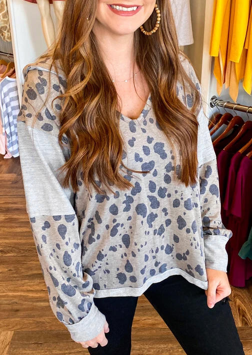 

Leopard Splicing V-Neck Pullover Hoodie, 490869
