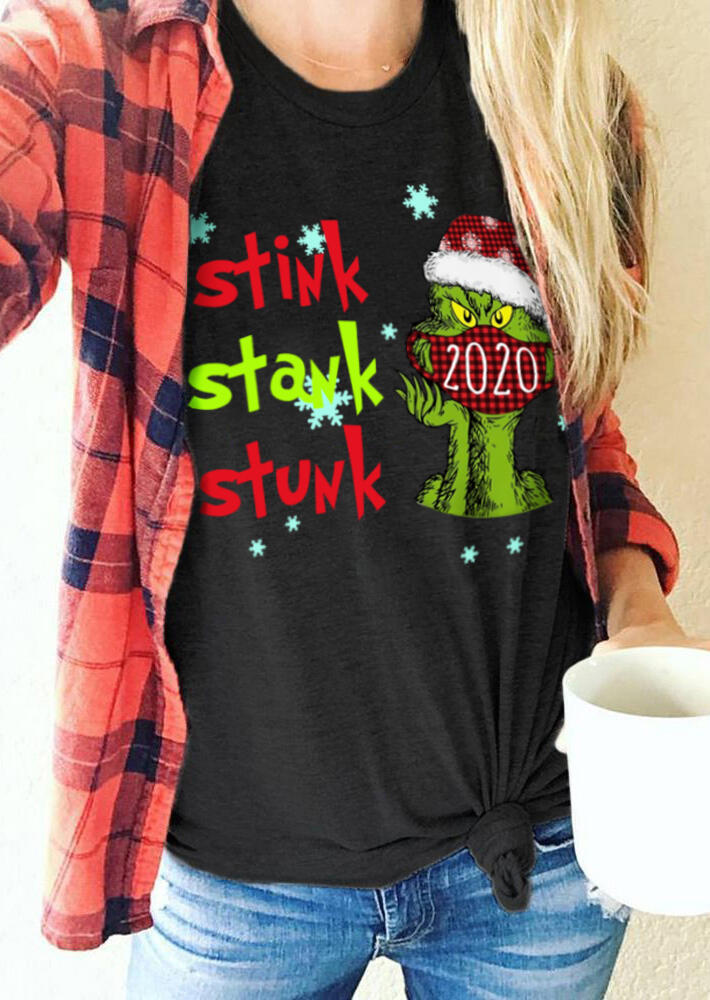 Christmas Grinch Snowflake Stink Stank Stunk T-Shirt Tee - Black