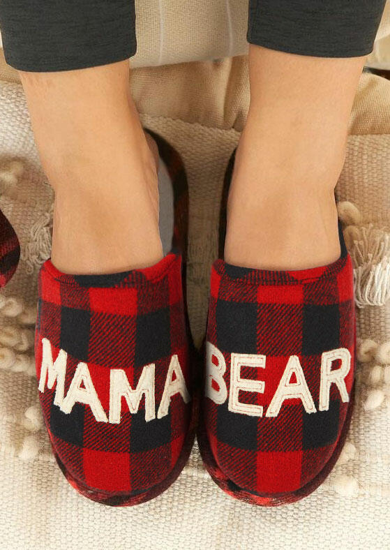 

Mama Bear Buffalo Plaid Warm Plush Indoor Slippers - Red, 490915
