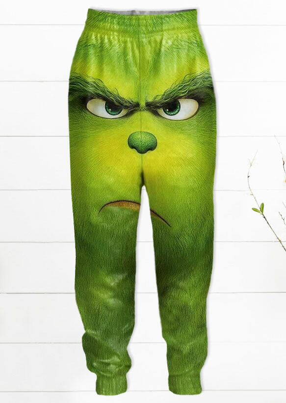

Christmas Grinch Elastic Waist Casual Pants - Green, 490919
