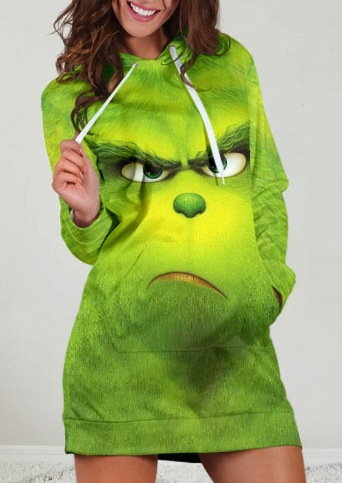 

Grinch Drawstring Pocket Hooded Mini Dress - Green, 490920