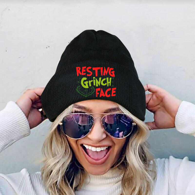 

Christmas Resting Grinch Face Knitted Beanie Hat, Green, 490949