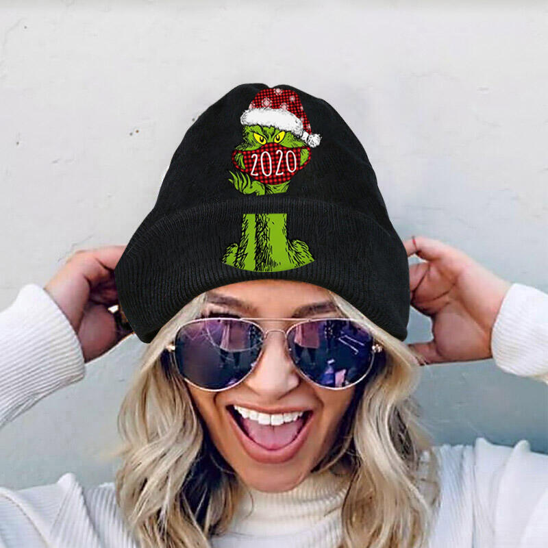 

Christmas Grinch Plaid 2020 Warm Knitted Hat, Black, 490955