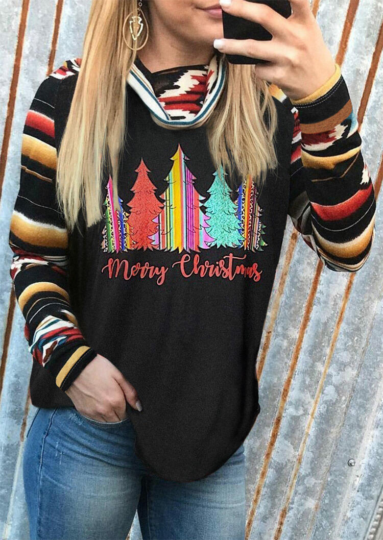 

Merry Christmas Trees Serape Striped Pullover Sweatshirt - Black, 491022