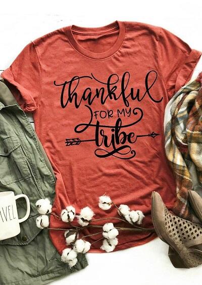 Thankful For My Tribe T-Shirt Tee - Brick Red
