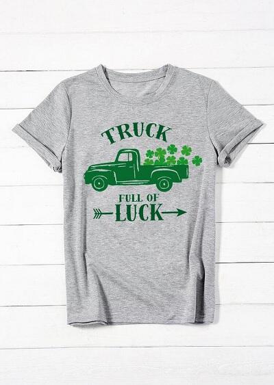 Truck Full Of Luck Shamrock T-Shirt Tee - Gray