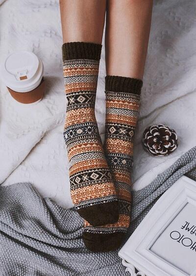 

Vintage Geometric Casual Warm Socks, Coffee, 483498