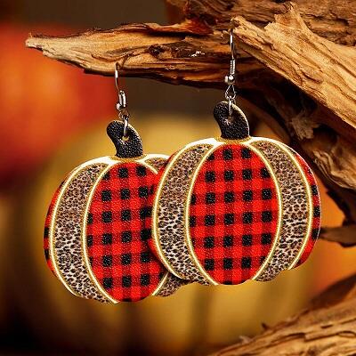 

Leopard Buffalo Plaid Polka Dot Pumpkin Earrings, Orange;yellow, 485774