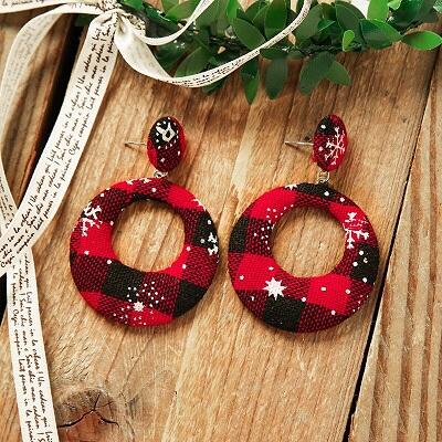 

Buffalo Plaid Geometric Hollow Out Earrings, Red, 489709