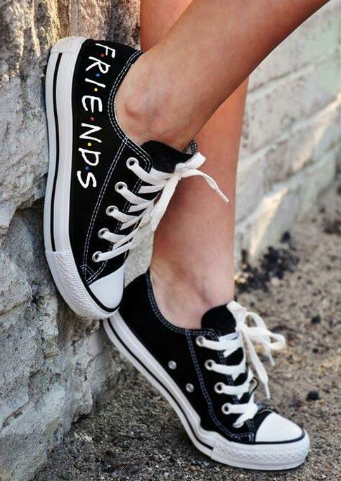 

Lace Up Flat Canvas Sneakers - Black, 491103