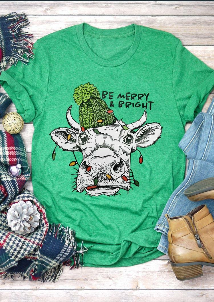 

Christmas Cattle Be Merry & Bright T-Shirt Tee - Green, 490308